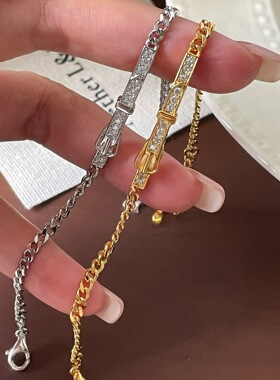 S925纯银皮带手链古巴链条满钻时尚百搭小众设计高级感
