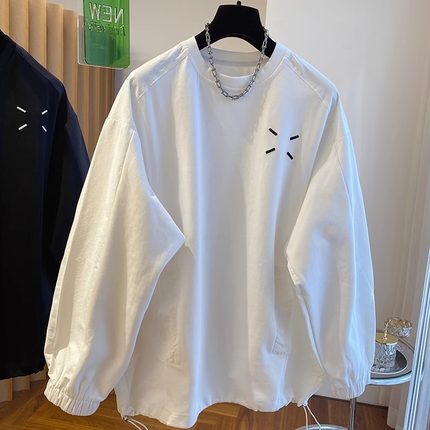 特大码300斤宽松慵懒抽绳卫衣女早秋冬设计感小众拼接薄款外套潮