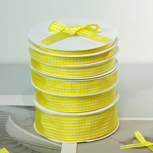 黄色格子丝带蛋糕盒包装缎带格子绸带diy装饰烘焙鲜花花束礼物