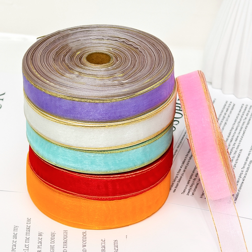 新品2cm金边纱带diy礼品丝带
