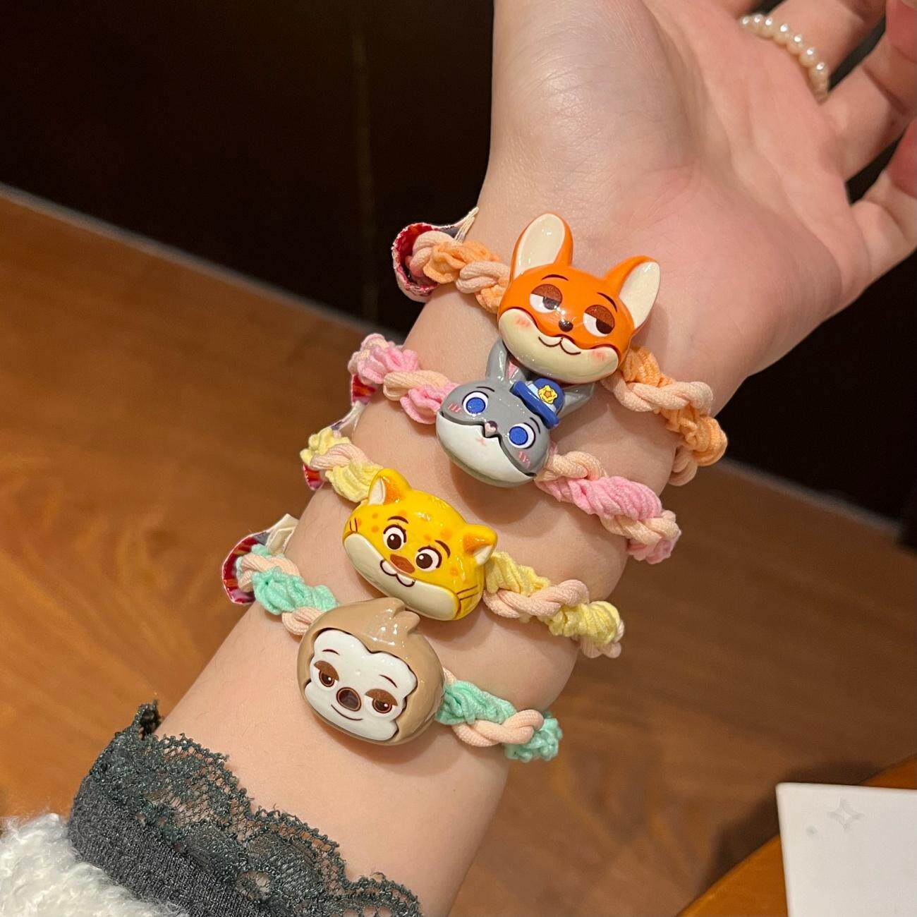 卡通布标疯狂动物城朱迪尼克发圈少女高弹力麻花扎头皮筋百搭发绳