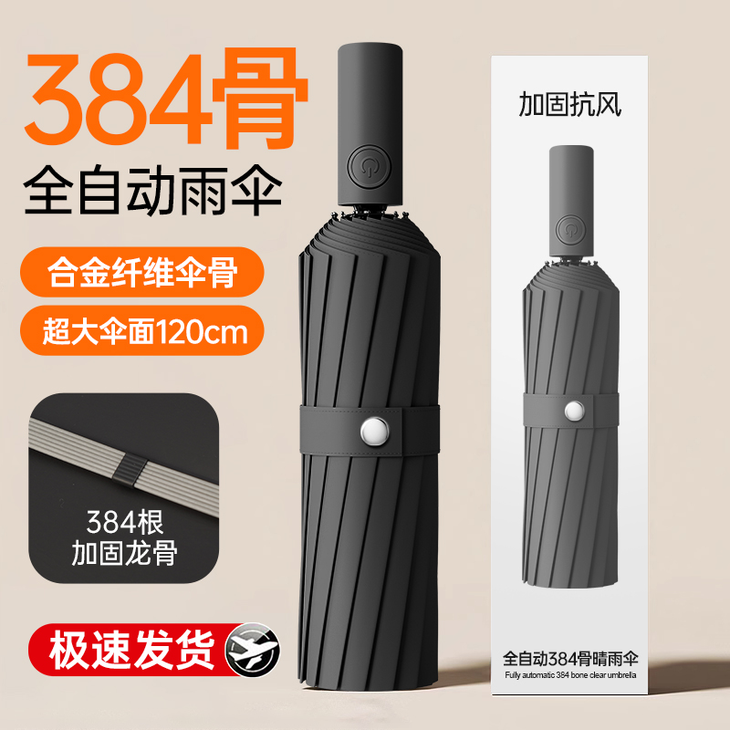 384骨全自动晴雨两用黑胶防晒伞