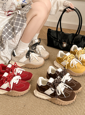 5cm内增高德训鞋女2025新款秋季复古黄色鞋子百搭运动休闲阿甘鞋