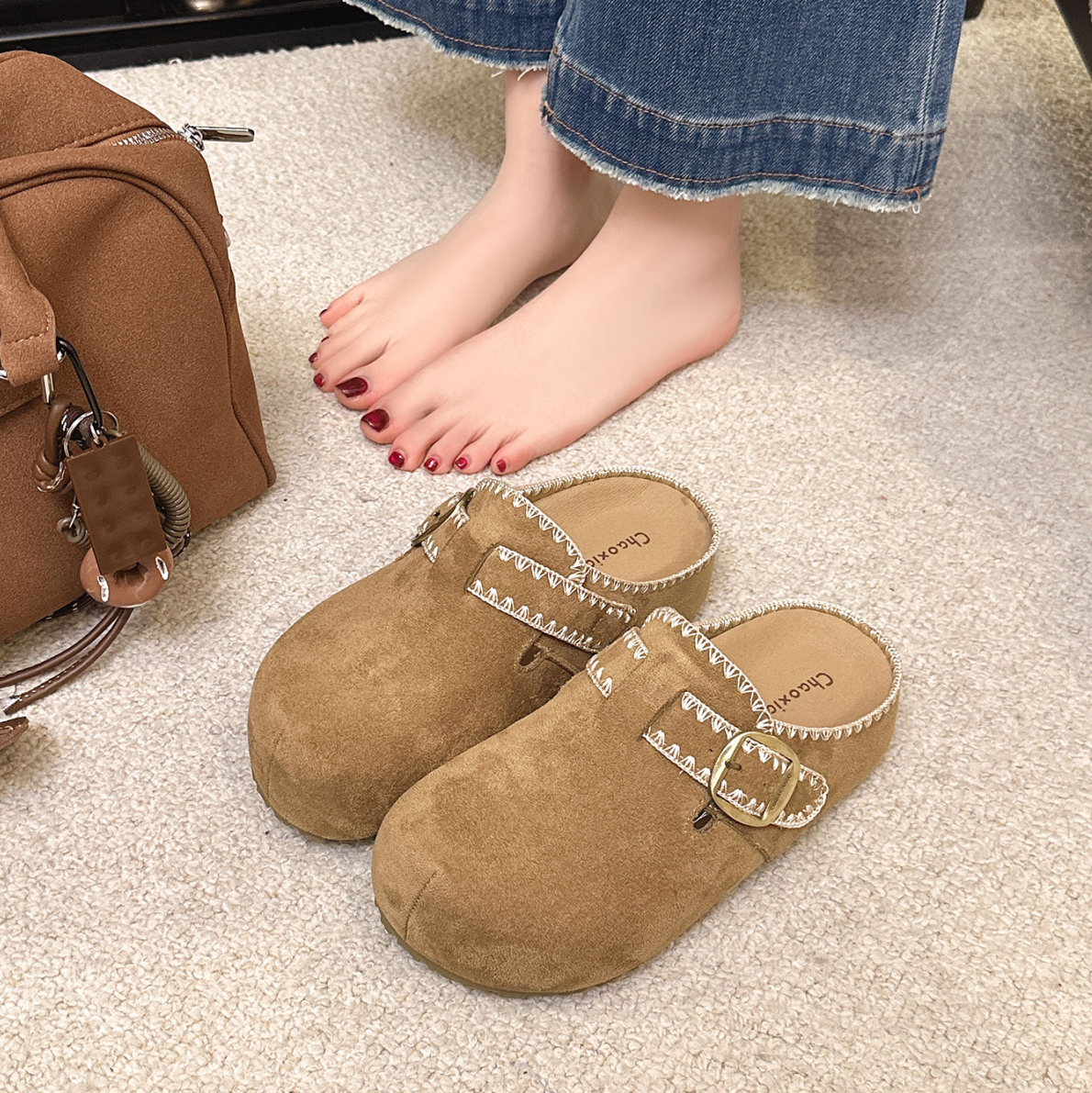 厚底内增高包头拖鞋女外穿2026新款春季复古勃肯鞋爆款懒人半拖鞋,女鞋,包头拖,淘宝优惠券,粉丝福利购,淘宝优惠卷