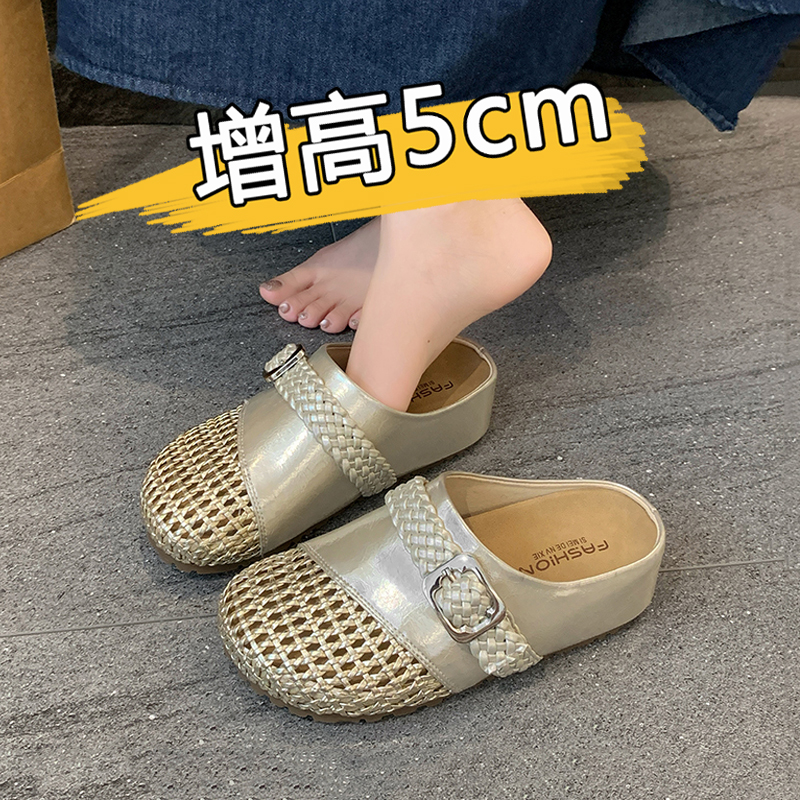 5cm增高编织包头拖鞋女时尚外穿