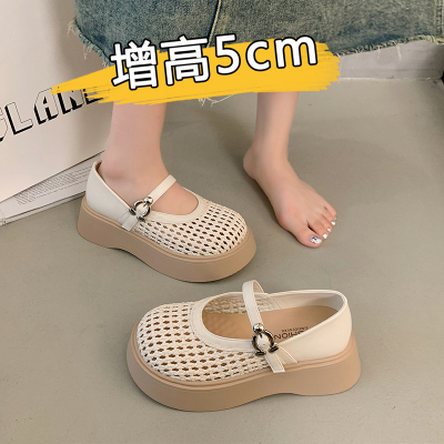 镂空编织网面单鞋女透气玛丽珍鞋