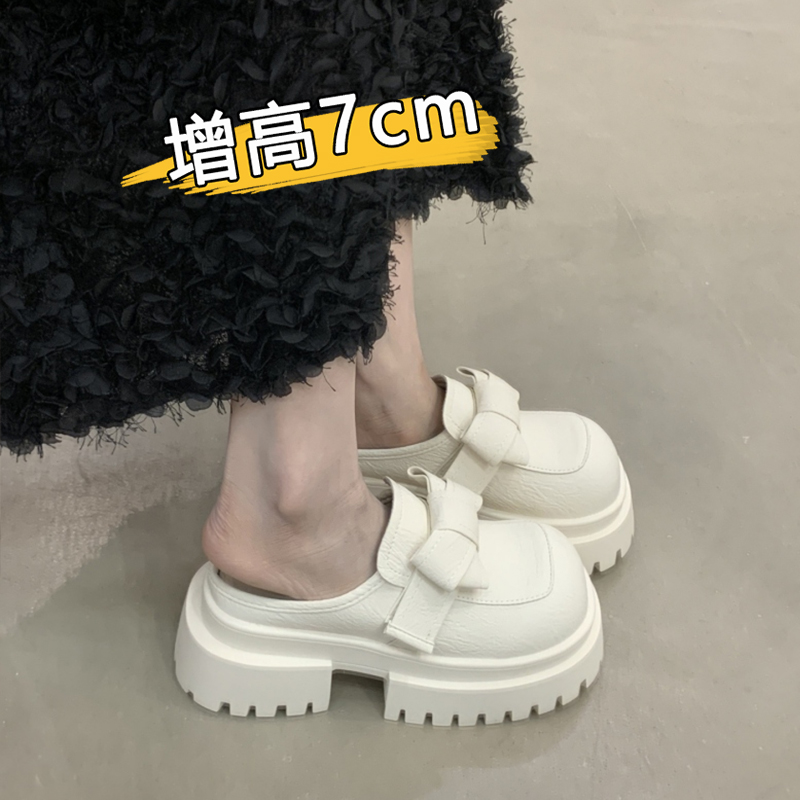 7cm厚底小皮鞋女外穿包头半拖鞋