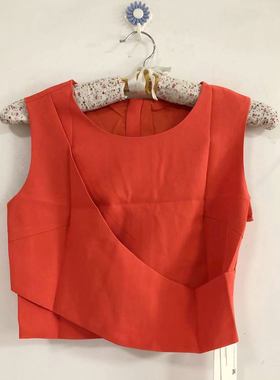 橙色无袖短上衣后背拉链短裙套装套裙