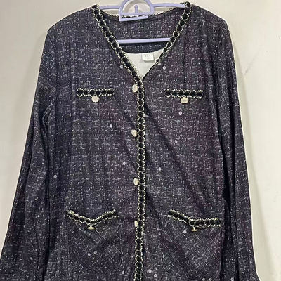 小香风亮片外套女长袖V领设计感百搭深灰色上衣睡衣