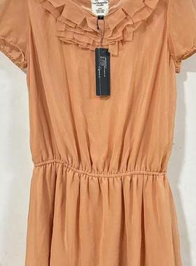 专柜正品拉夏法式木耳边橙色连衣裙女夏季新款高级感收腰