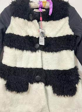 秋冬款绒绒黑白拼色的中长款棉服（微瑕）
