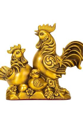 黄铜鸡摆件金鸡公鸡母鸡小鸡全家福合家欢家居装饰品工艺品