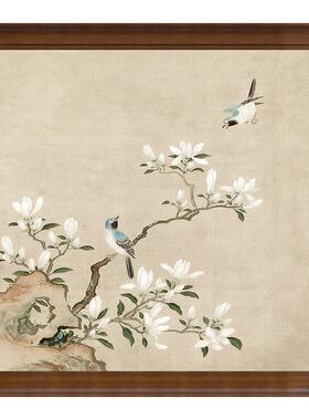 宋美学喜上眉梢花鸟图客厅装饰挂画中式复古风玉兰玄关正方形画