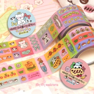 韩国날아라유니콘可爱卡通小猫标签创意涂鸦手账贴纸胶带insDIY