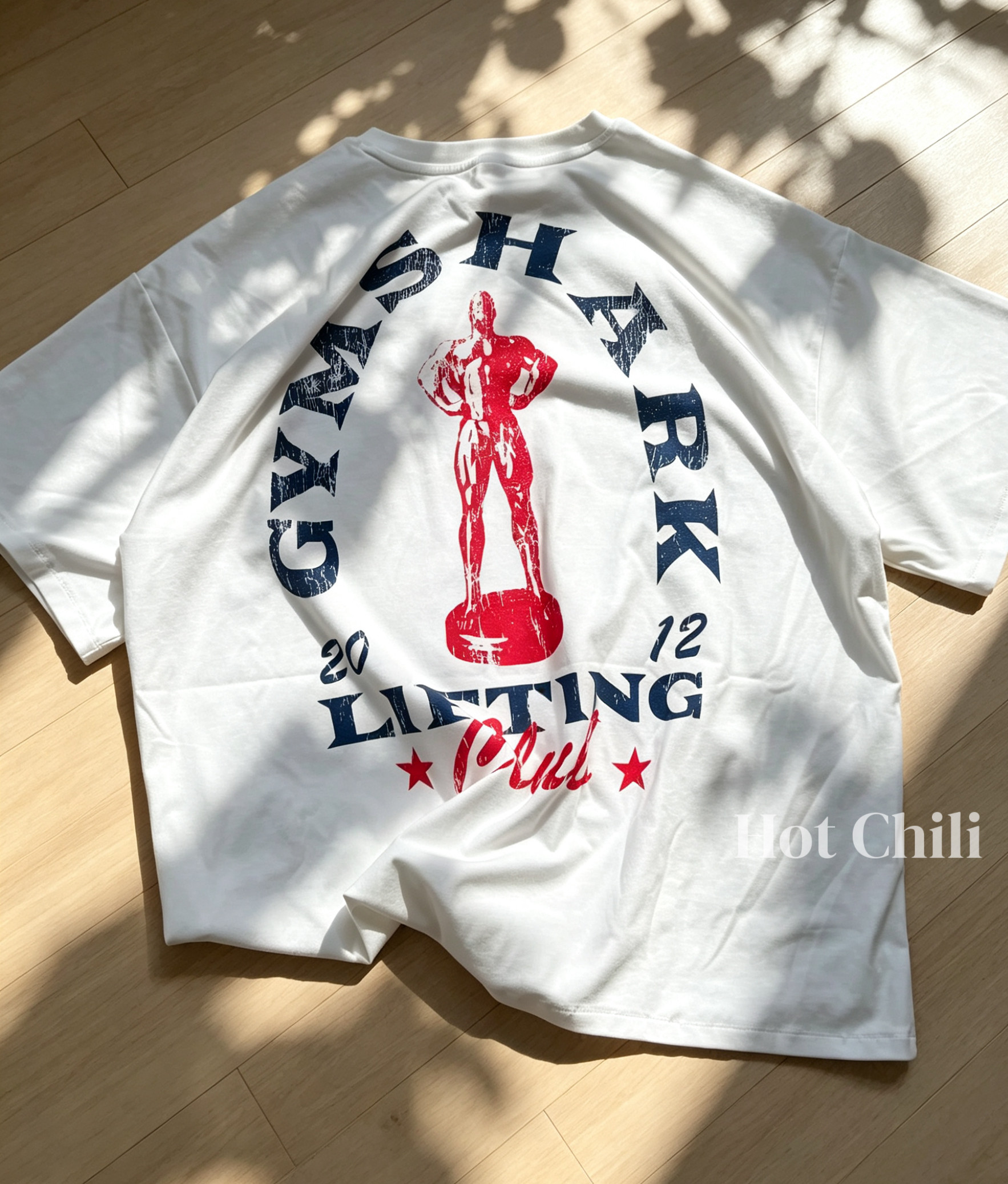 tchili辣辣 鲨鱼美式复古 健美印花短袖 男女同款 健身吸汗透气