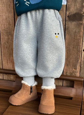 儿童加绒裤子秋冬款男童2025冬季新款运动裤加厚保暖裤一体绒长裤