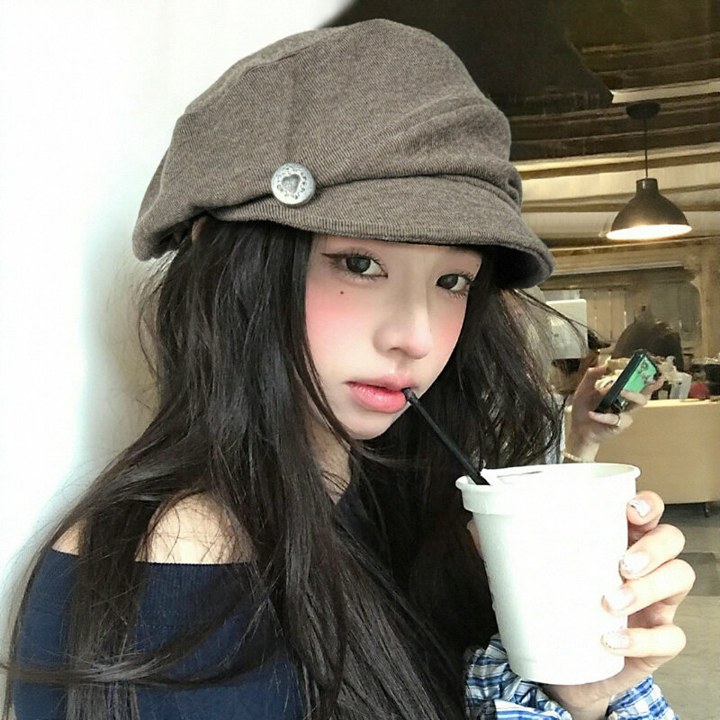 日系复古文艺褶皱云朵贝雷帽女大头围显脸小百搭英伦风画家帽子潮