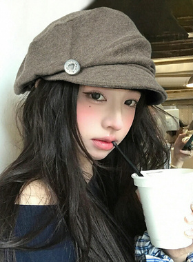 秋冬百搭颗粒绒八角帽报童帽女