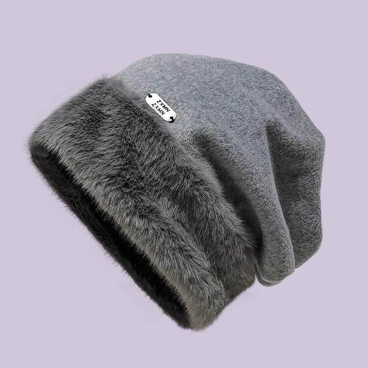 ins针织帽子女冬保暖护耳毛绒帽韩版宽松大头围网红显脸小堆堆帽