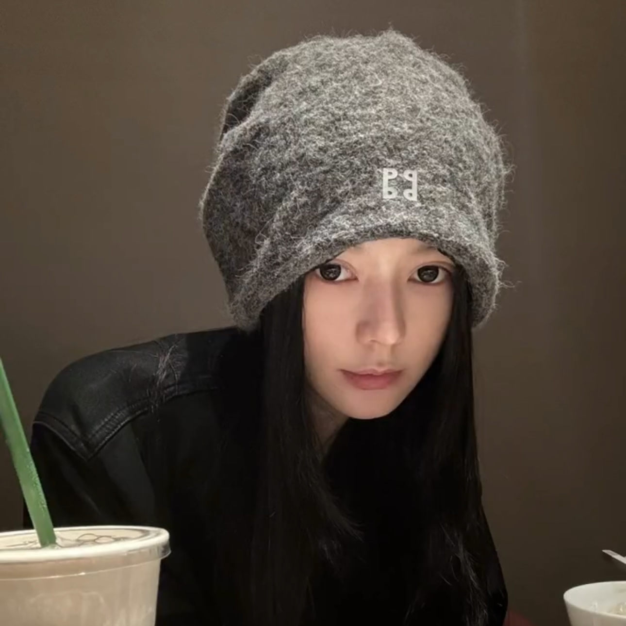 蒲儿同款堆堆帽女大头围灰色帽子韩版慵懒风包头帽保暖百搭冷帽男