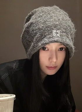 蒲儿同款堆堆帽女大头围灰色帽子韩版慵懒风包头帽保暖百搭冷帽男