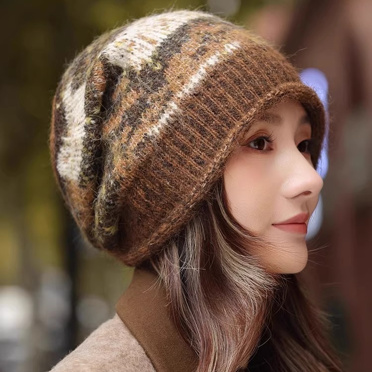 帽子女款冬季保暖羊毛毛线帽2025新款时尚大头围显脸小毛线堆堆帽