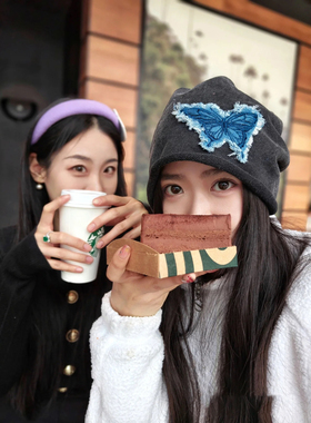 网红蝴蝶堆堆帽女西瓜帽潮流气质小众百搭冷帽套头帽子那2025新款