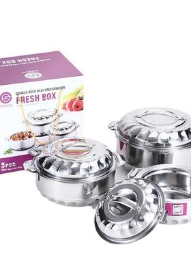 非洲不锈钢套装锅具双层兰花保鲜锅全钢玉兰锅28pcs套装锅