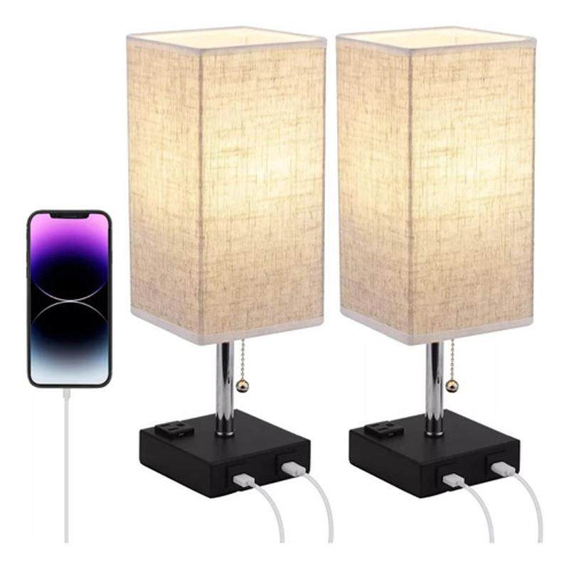 现代简约卧室温馨布艺台灯双USB端口3孔AC插座床头柜灯具,家装灯饰光源,装饰台灯,淘宝优惠券,粉丝福利购,淘宝优惠卷