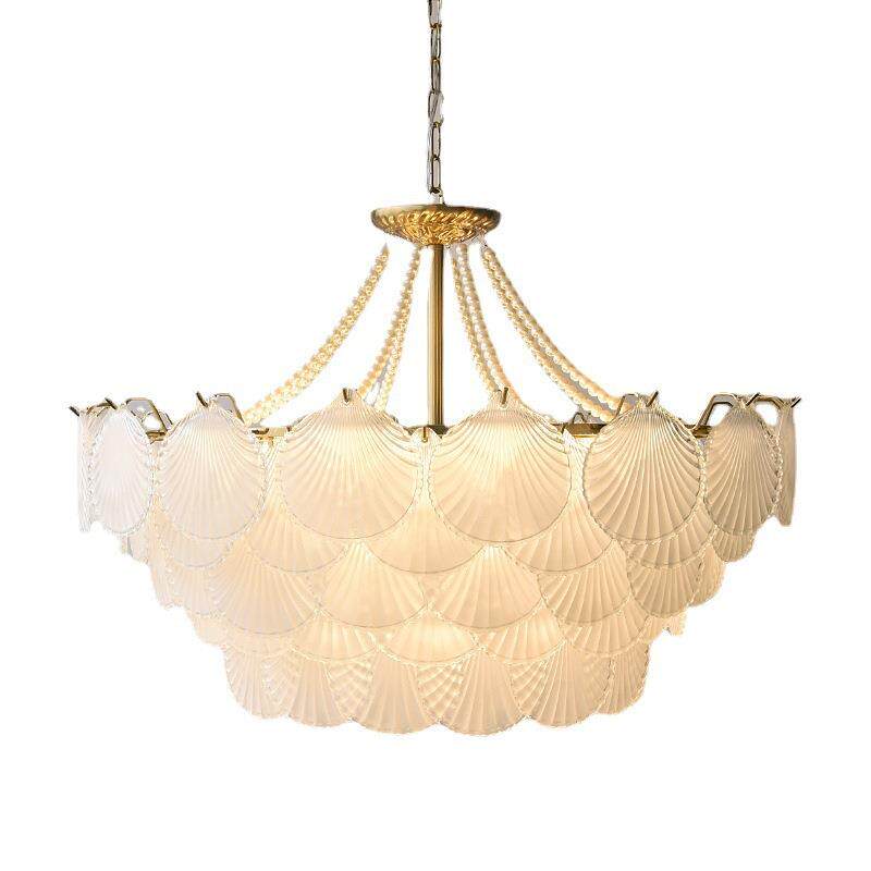 法式客厅玻璃吊灯珍珠贝壳美式后现代简约设计师款主卧室餐厅灯具