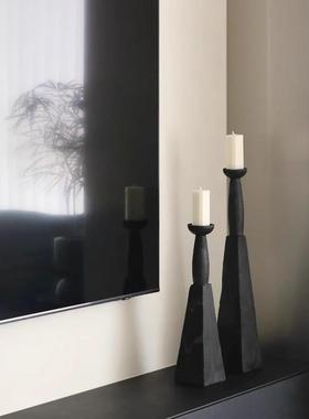 中古法式侘寂风木纹烛台北欧极简民宿装饰品托盘禅意餐桌玄关摆件