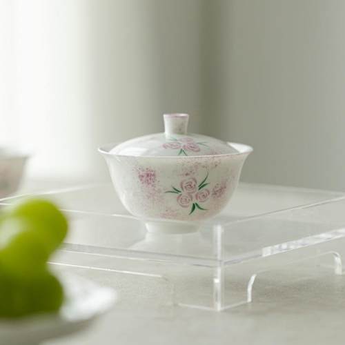 手绘玫瑰盖碗轻奢釉下彩单个泡茶器家用高颜值功夫茶具陶瓷敬茶碗