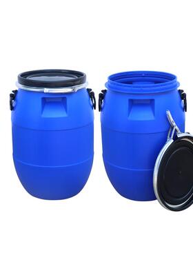 塑料化工桶铁箍桶耐酸耐碱密封抱箍桶60公斤蓝色带提手化工桶
