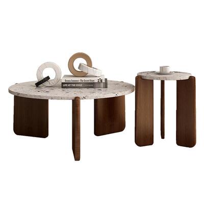 茶几现代简约客厅家用网红圆形日式简易侘寂风岩板轻奢水磨石茶桌