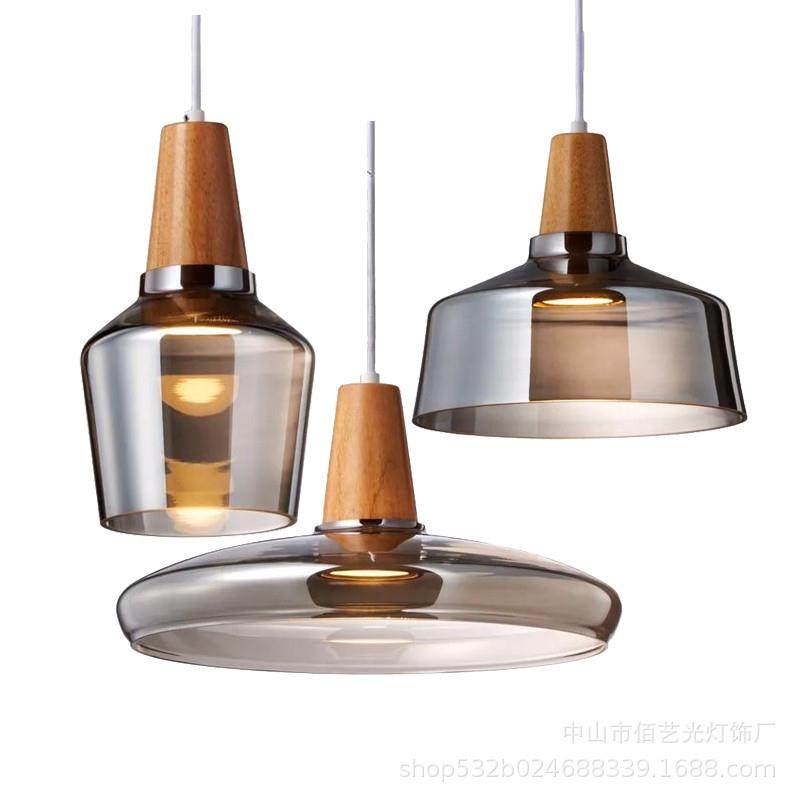 北欧吊灯橱窗手工创意卧室灯餐厅玻璃吊灯三头吧台咖啡厅实木吊灯