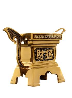 双耳方形招财全铜炉家用办公室商铺招财摆件装饰供奉祈福黄铜香炉