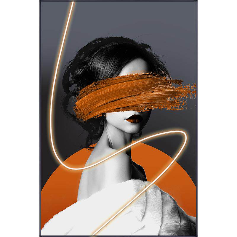 创意LED灯带少女人物装饰画现代轻奢客厅玄关背景墙大挂画落地画