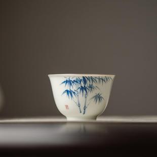 青花手绘松竹梅描银边主人杯功夫茶具茶杯品茗杯单杯子