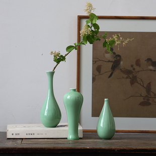 花瓶景德镇陶瓷新中式禅意花瓶小口径桌面水培插花花器复古高级感