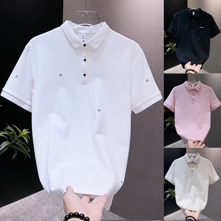 打底衫 男士 半袖 新款 拼接潮牌修身 polo刺绣时尚 夏季 简约风气质短袖