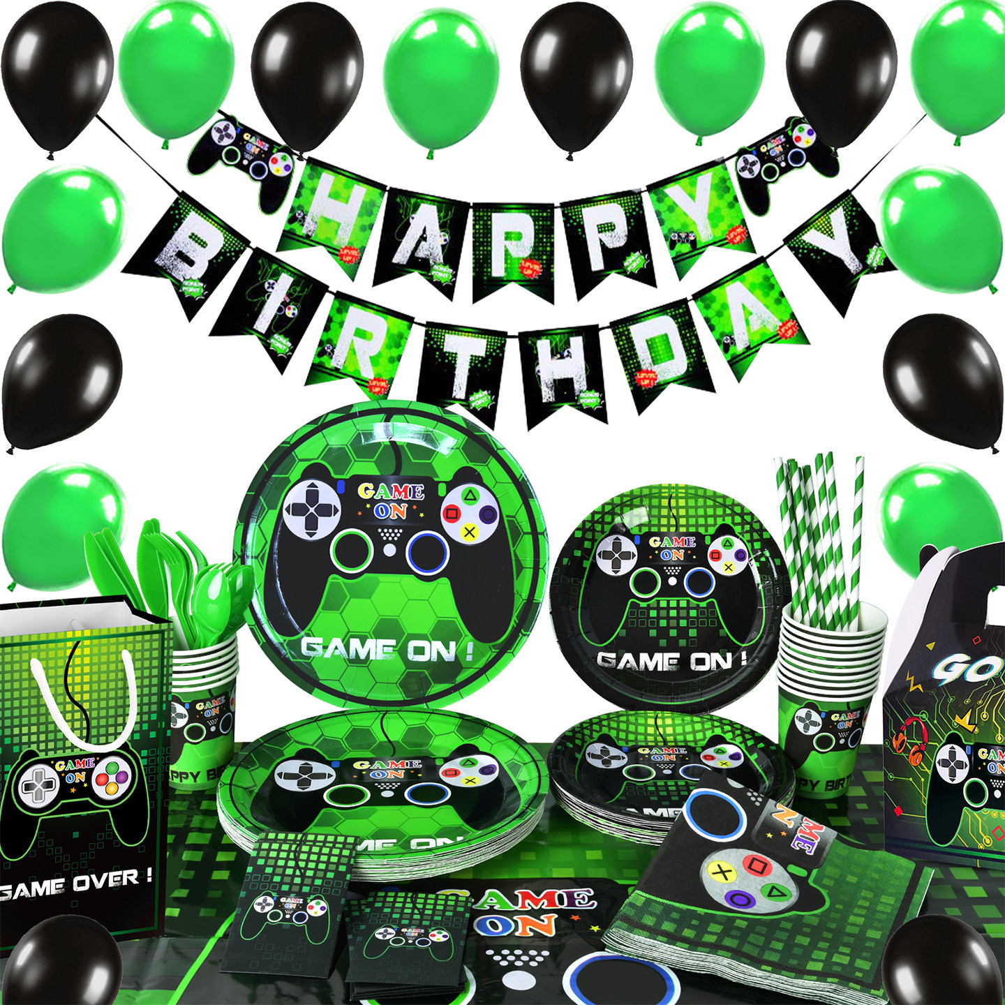 游戏主题生日布置装饰一次性餐具桌布餐盘儿童户外派对甜品台纸盘