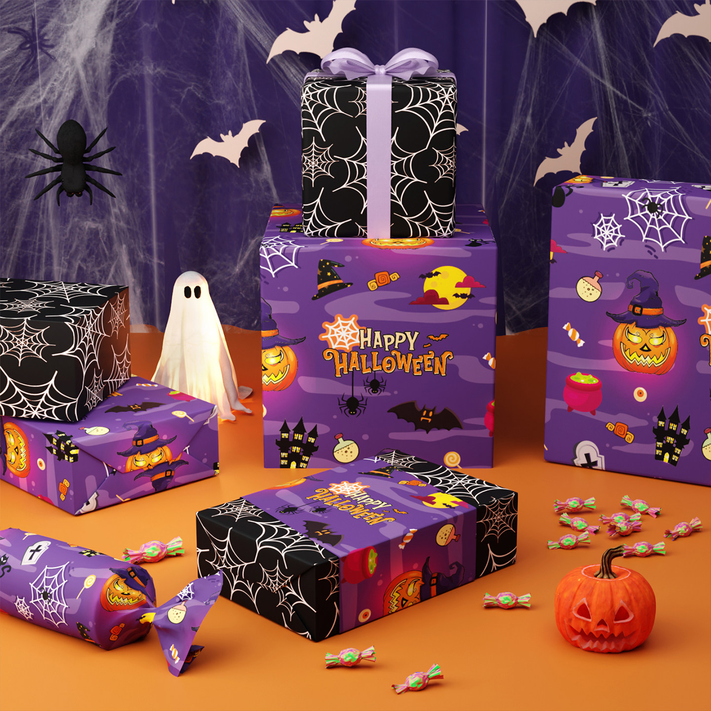 HK万圣节礼物包装纸超大尺寸儿童卡通可爱礼盒纸平安夜DIY礼品纸