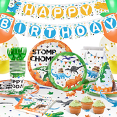 恐龙主题生日布置装 饰一次性餐具桌布餐盘儿童户外派对甜品台纸盘