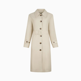 jsister2024春JS女装时尚卡其色通勤单排扣长风衣S410213728-1790