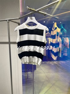 杰茜莱黑白色条纹显瘦百搭针织背心2024春jessyline410204722-299