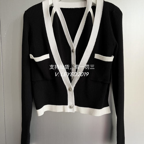 jsister 2024春装专柜 JS女装时尚黑白拼接针织衫 S412104073-899