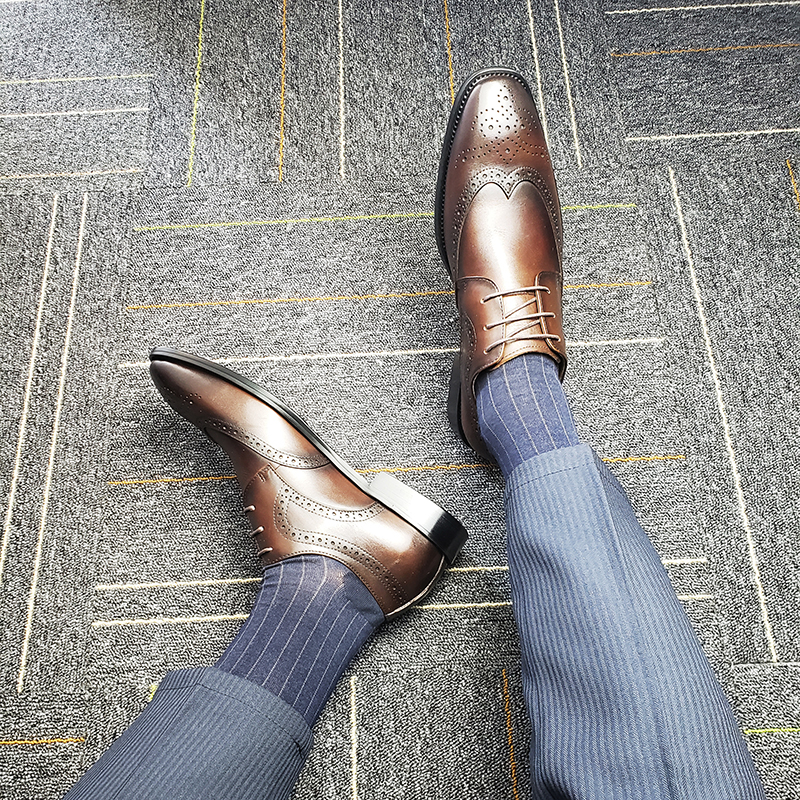 英伦范新款布洛克雕花德比鞋