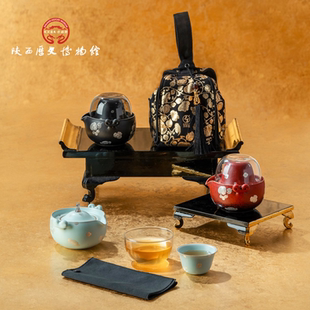 陕历博联名万仟堂大唐风华快客杯旅行茶具一壶两杯便携式茶杯套装