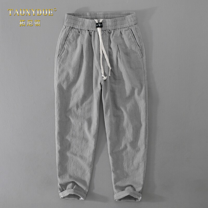 TAUNYDUE男士薄款直筒棉麻裤夏季