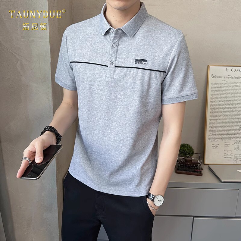 正肩翻领冰丝棉POLO衫男士夏季2025新款短袖t恤修身半袖男装体恤
